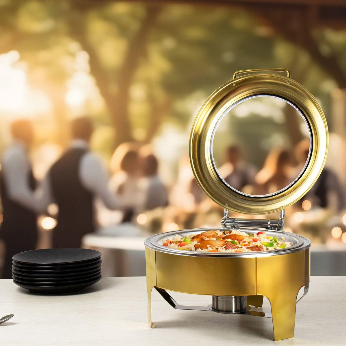 Sq Professional Banquet Chafing Dish With Flat Top And Window Round Gold 6.5L (Big Parcel)