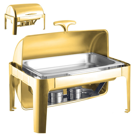 Sq Professional Banquet Chafing Dish With Roll Top Oblong Gold 9L