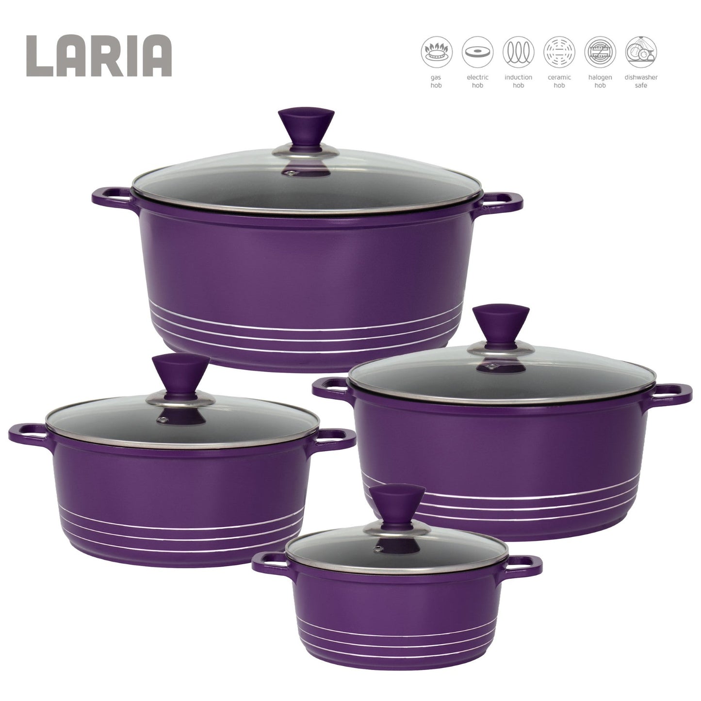 Laria Non Stick Die Cast Stockpot Pan Set 4pcs Purple 10880