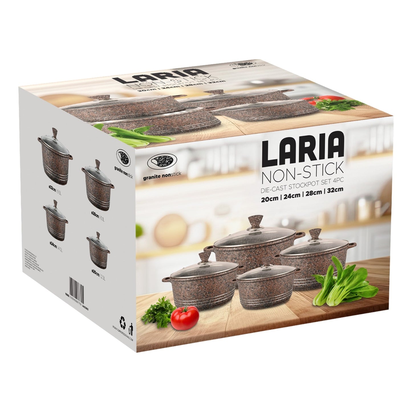 Laria Granite Die Cast Stockpot Pan Set 4pcs Brown 10882