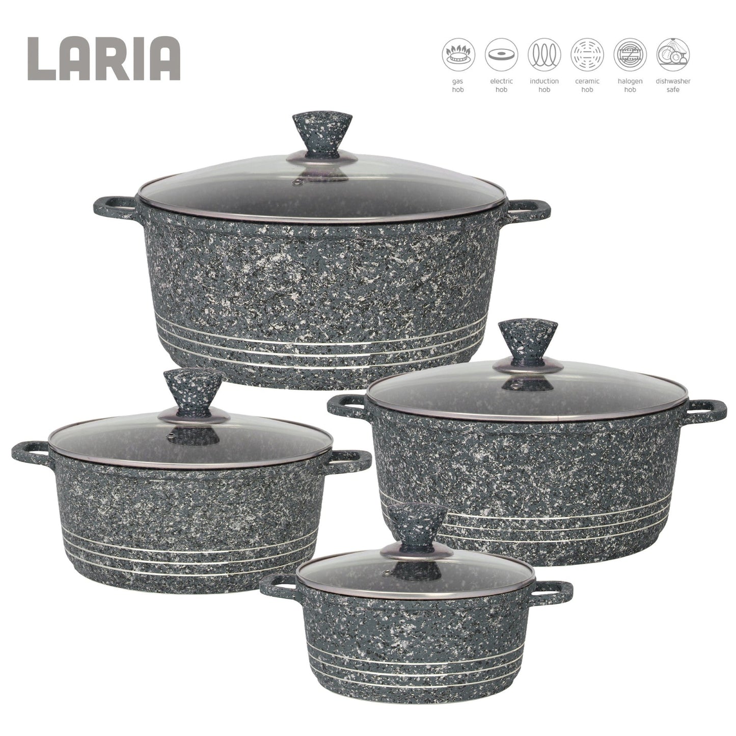 Laria Granite Die Cast Stockpot Pan Set 4pcs Grey 10883