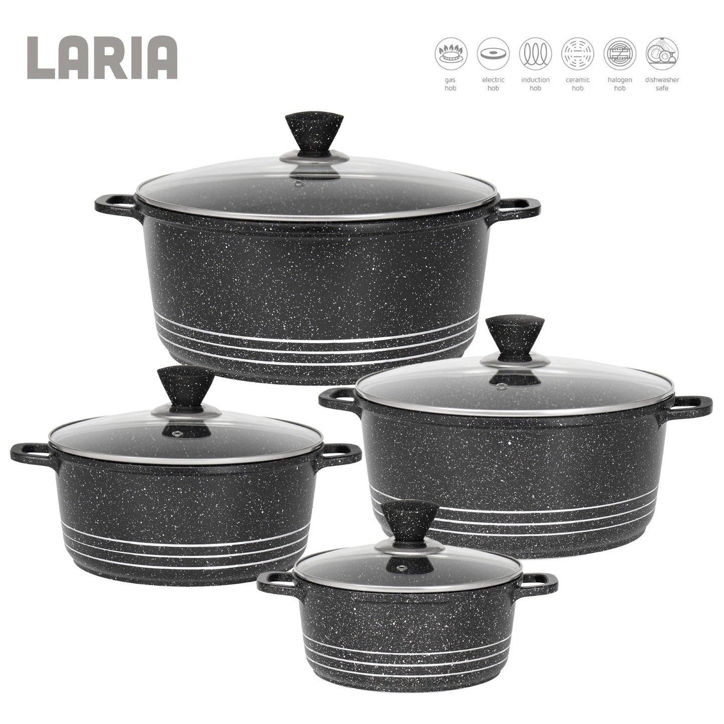 Laria Marbell Die Cast Stockpot Pan Set 4pcs Black 10884