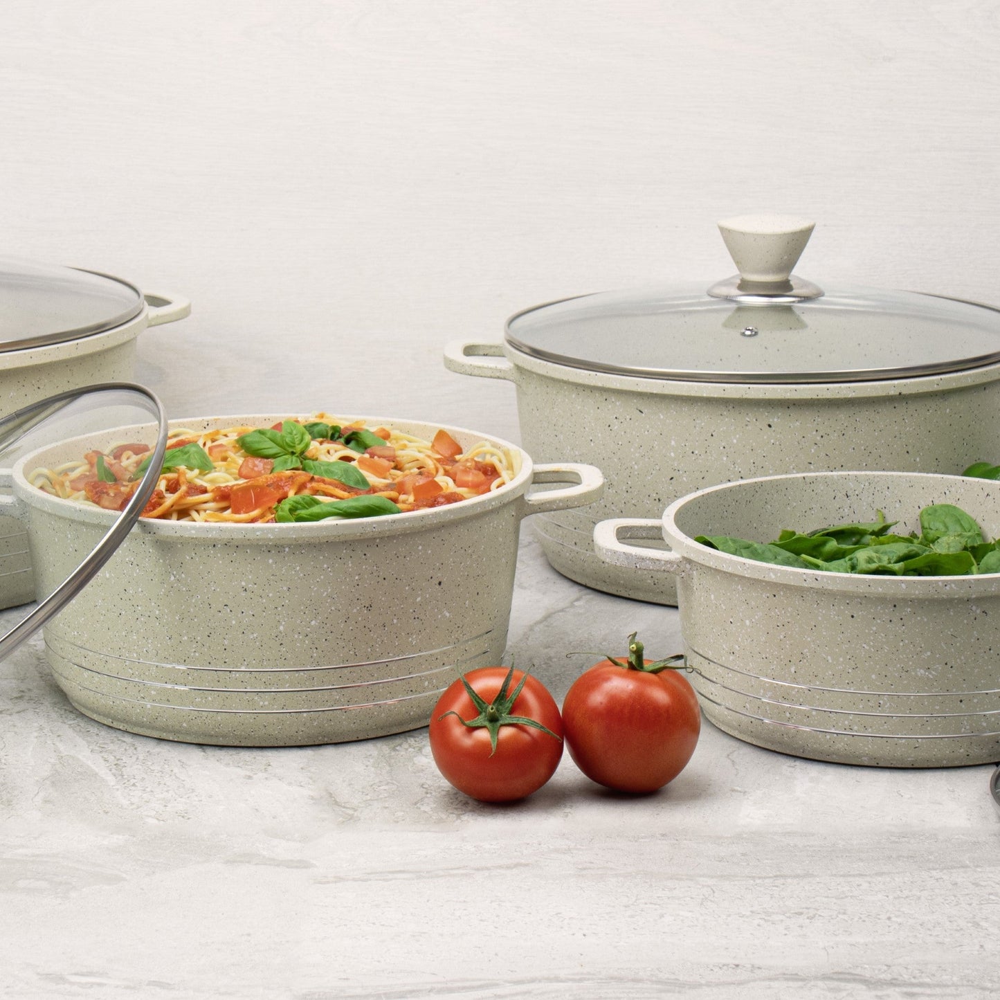 Laria Marbell Die Cast Stockpot Pan Set 4pcs Cream 10885
