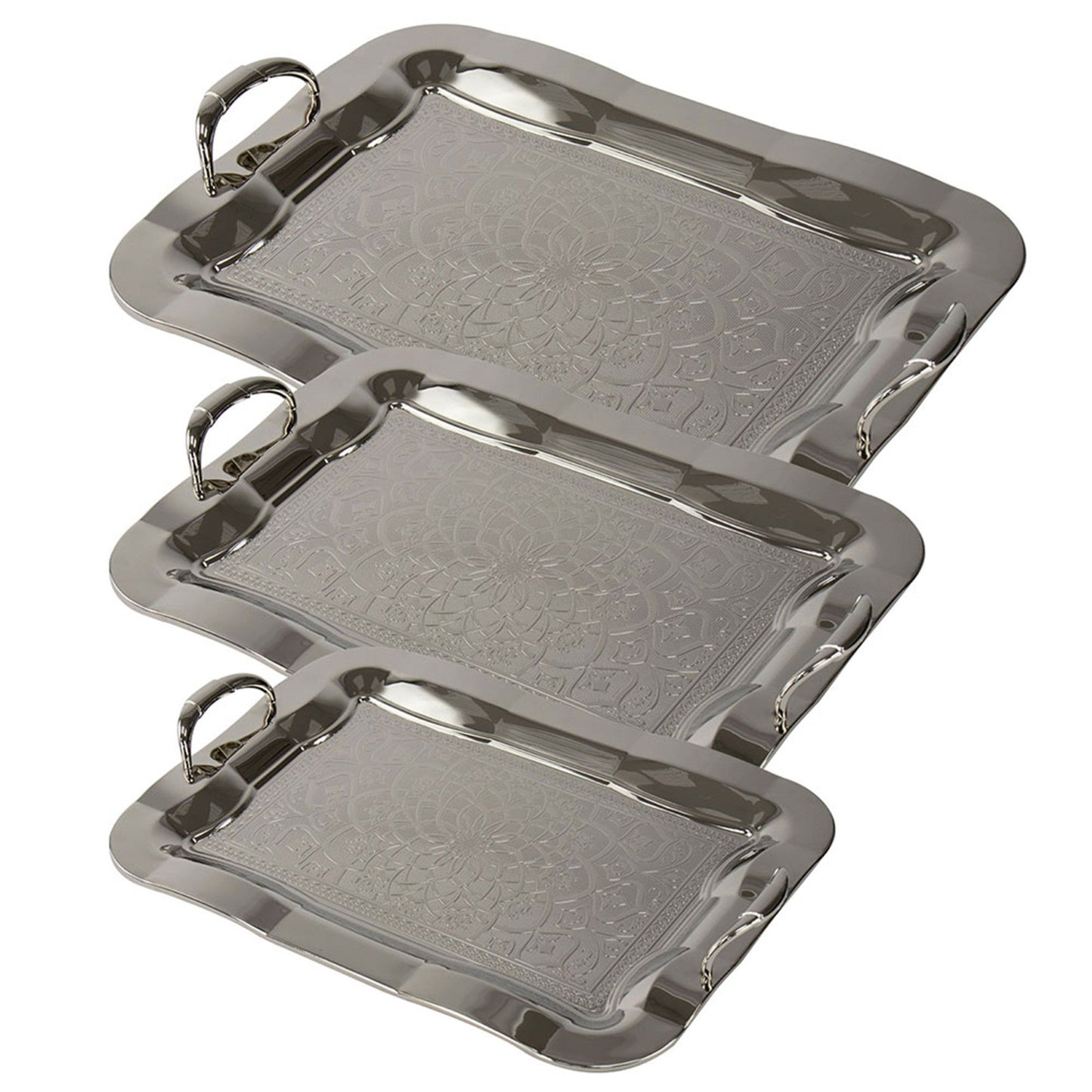SQ Professional Durane Ornate Party Serving Tray Silver 5470XNN Set of 3 Oblong 10974