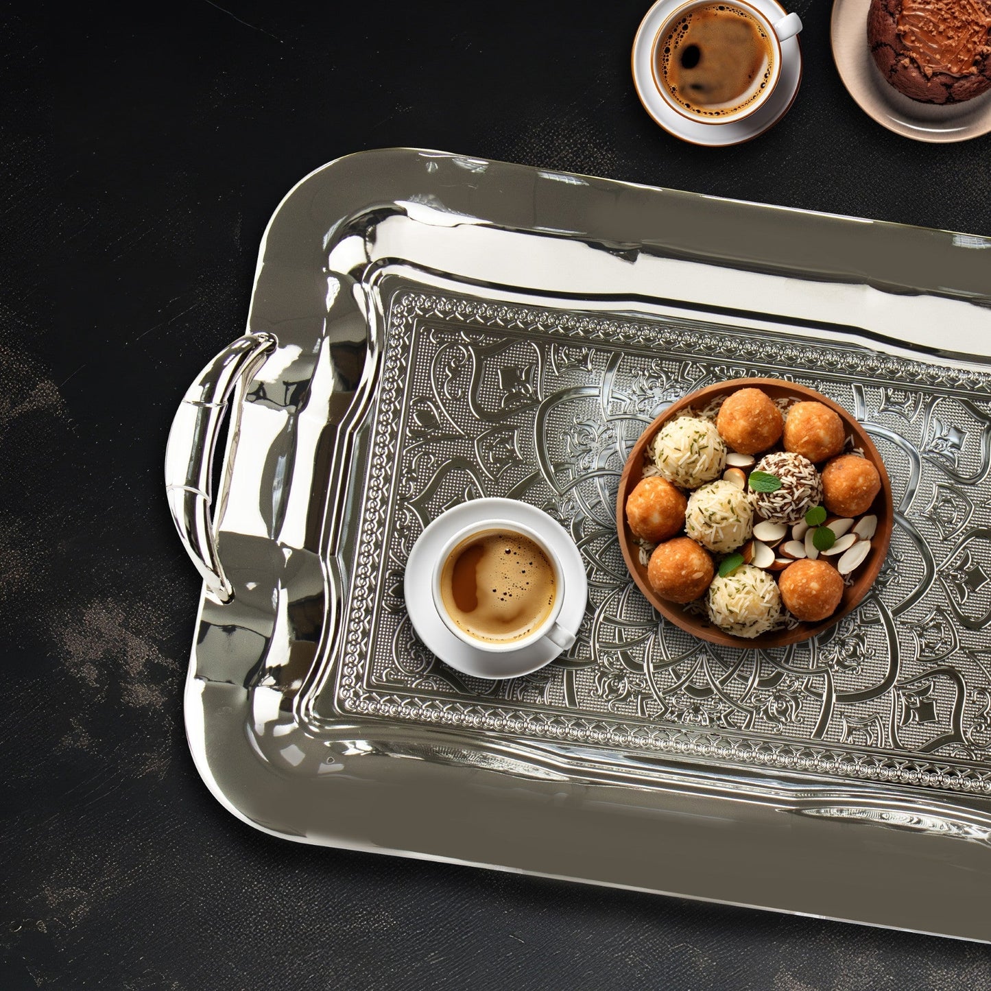 SQ Professional Durane Ornate Party Serving Tray Silver 5470XNN Set of 3 Oblong 10974
