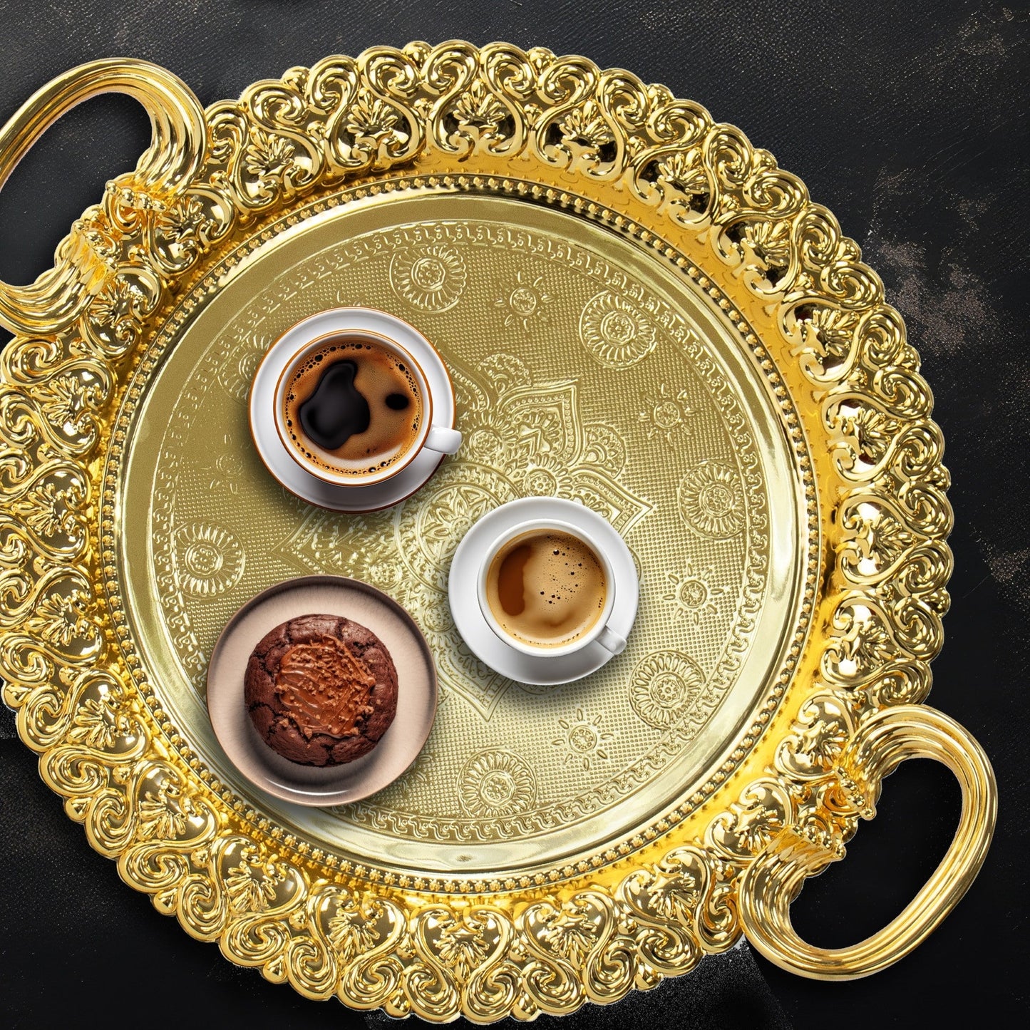 SQ Professional Durane Ornate Party Serving Tray Gold 51532FG Set of 3 Round 10976