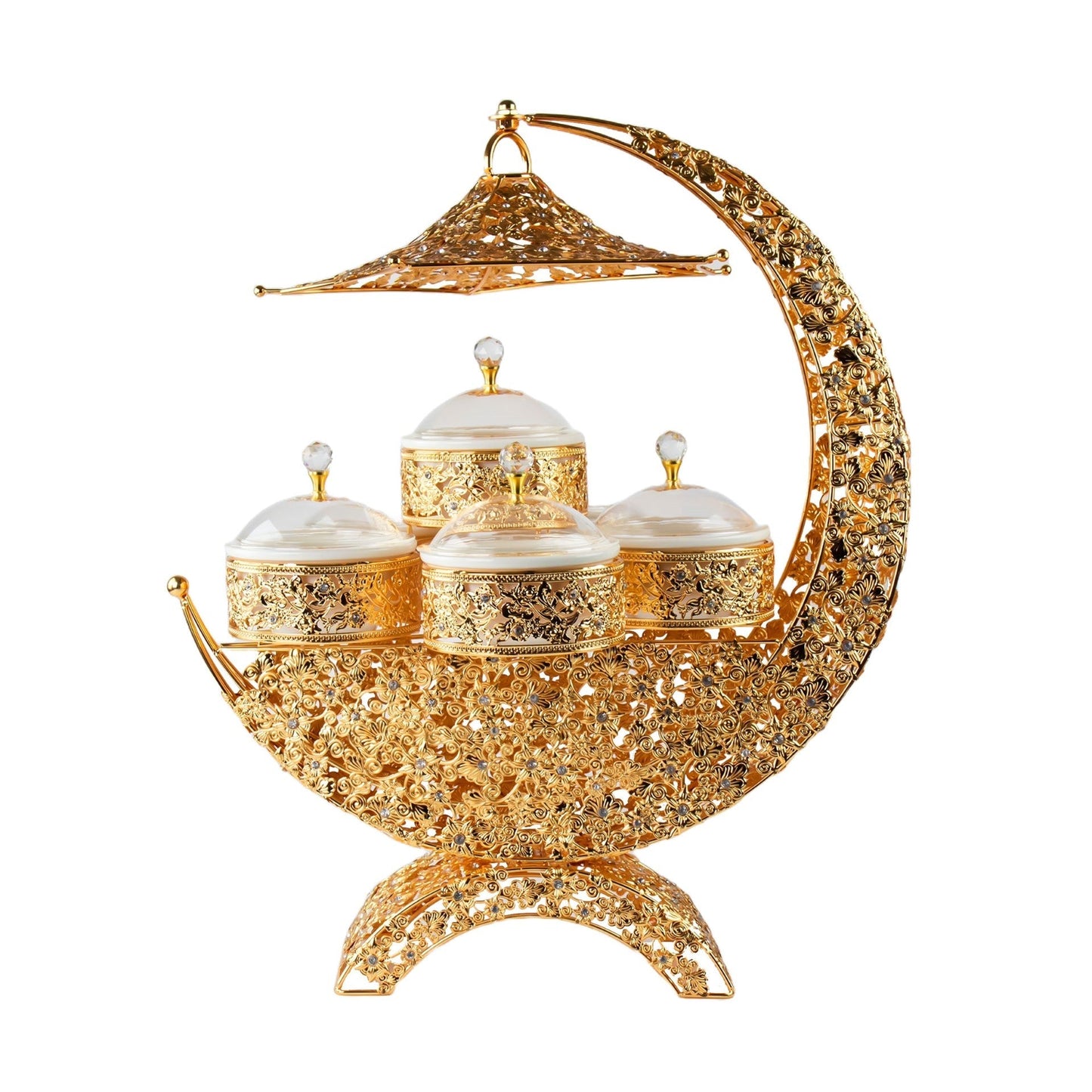 Durane Metal / Plastic Ornate Party Serving Tray Stand Gold A028G Crescent 11035