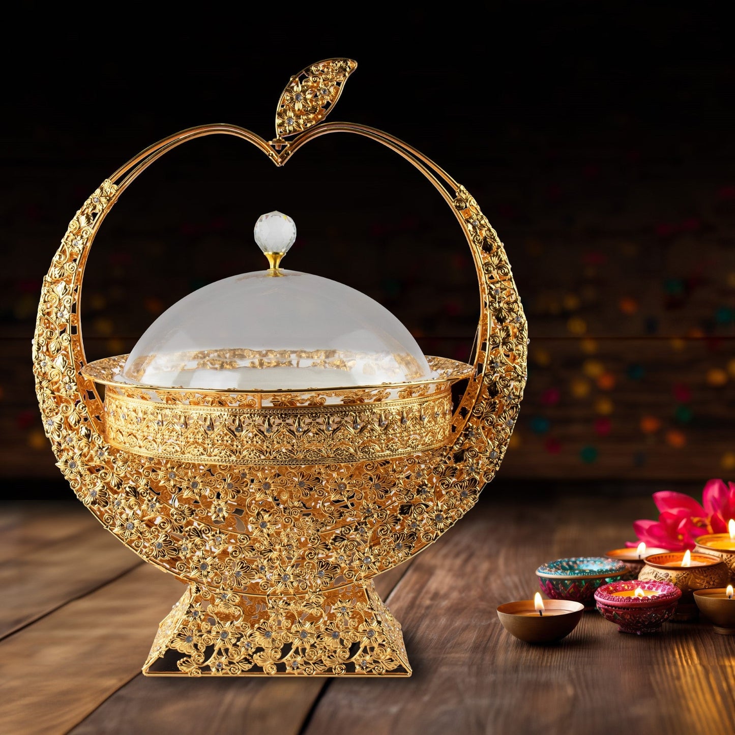 Durane Metal / Plastic Ornate Party Serving Tray Stand Gold A047G Apple Dome 11039