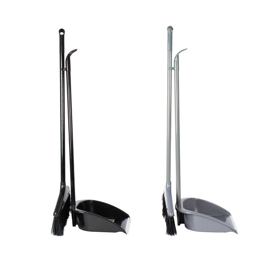 Plastic Dustpan and Brush Set of 2 Long Handle Assorted Colours 11064