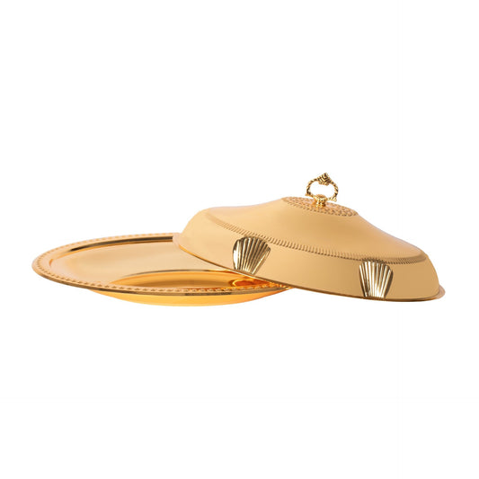 SQ Professional Durane Ornate Party Food Serving Cloche with Tray Gold 58338LFG 42 x 57 x 12 cm Oval 11202