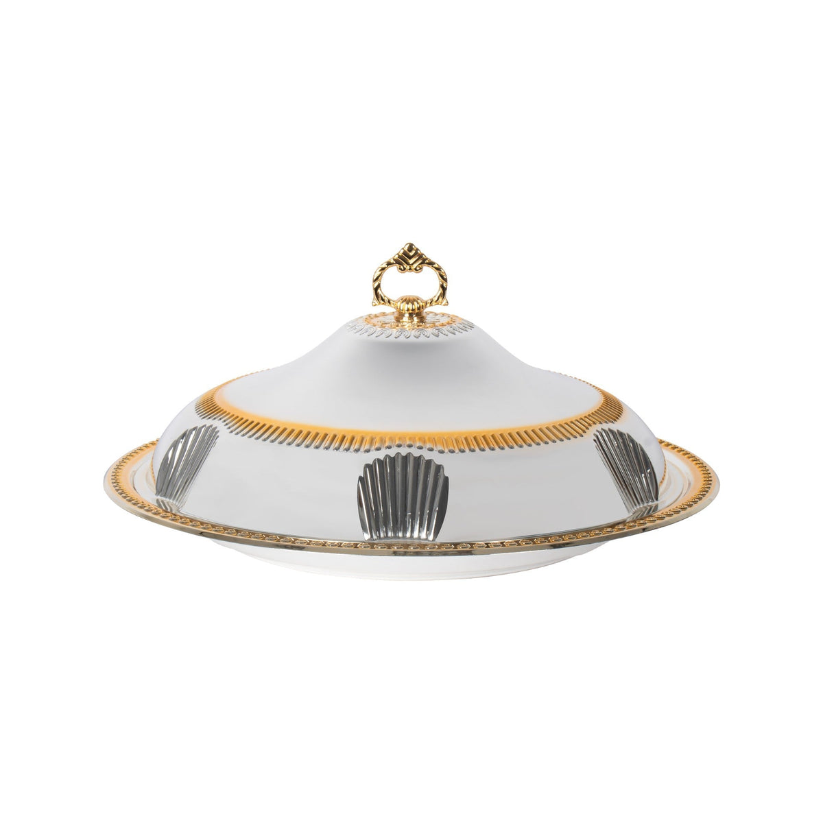 Sq Professional Durane Ornate Party Food Serving Cloche With Tray Silver 58328 x lsg Round