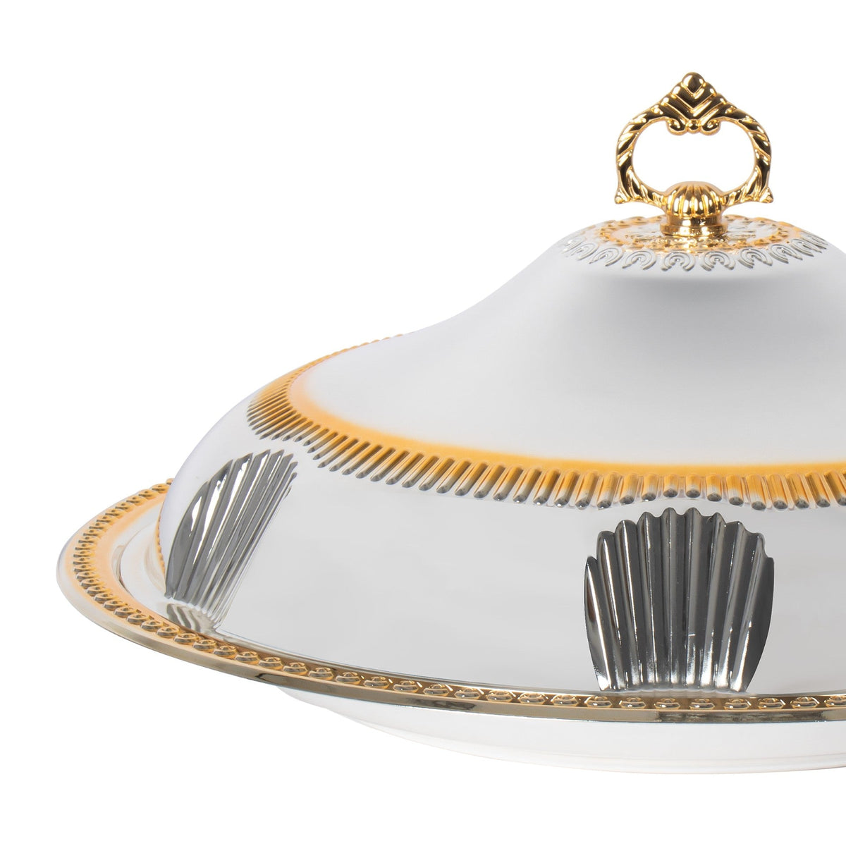 Sq Professional Durane Ornate Party Food Serving Cloche With Tray Silver 58328 x lsg Round