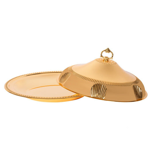 SQ Professional Durane Ornate Party Food Serving Cloche with Tray Gold 58328XLFG 48 x 48 x 12.5 cm Round 11204