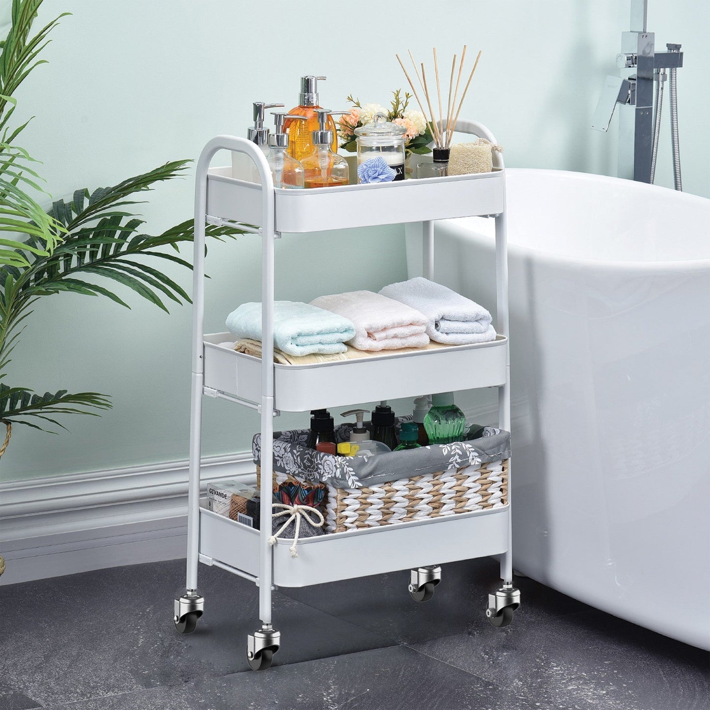 SQ Professional Durane Kitchen Trolley Storage Rack 3 Tier 41.5 x 30.5 x 77.2 cm White 11303