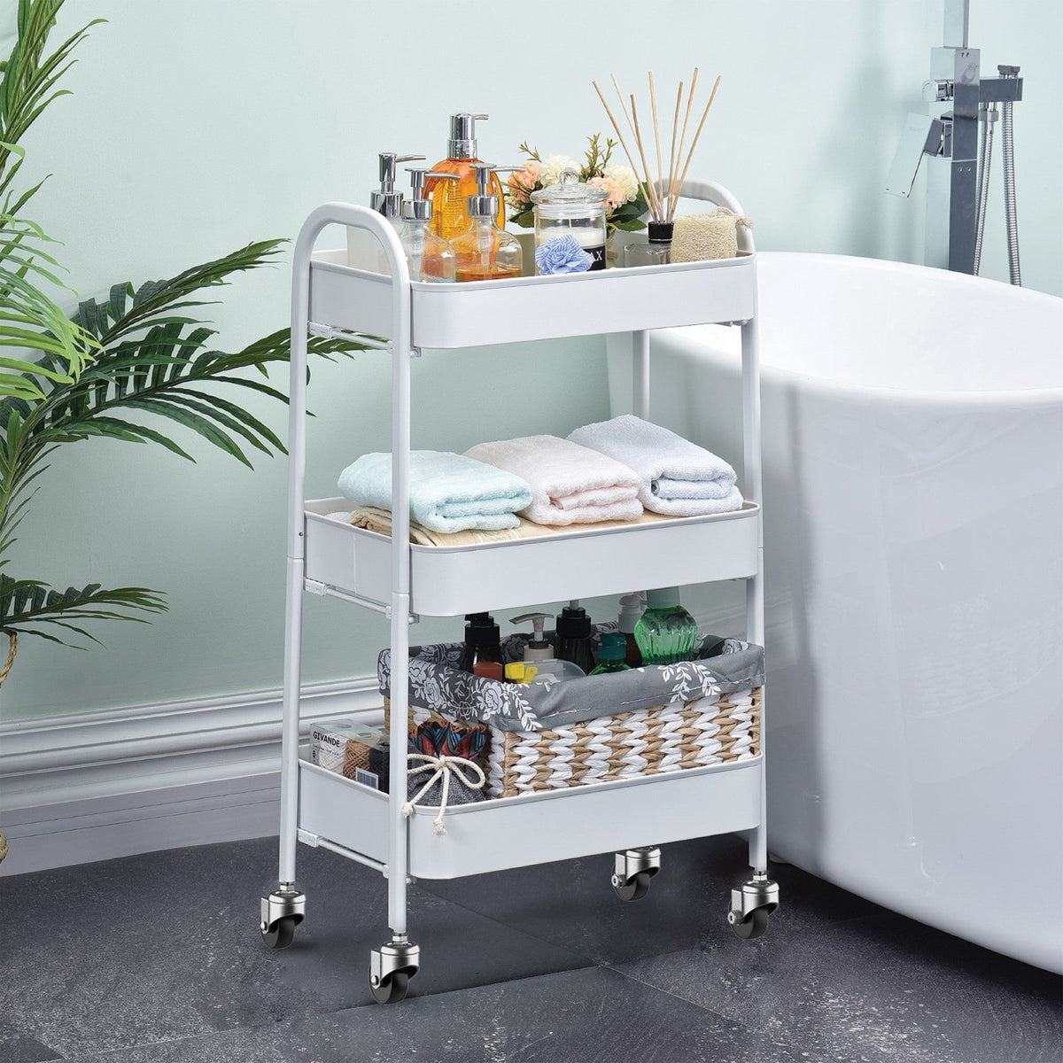 Sq Professional Durane Kitchen Trolley Storage Rack 3 Tier White