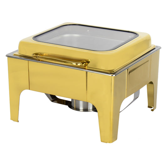 Sq Professional Banquet Chafing Dish With Flat Top And Window Square Gold 6L (Big Parcel)