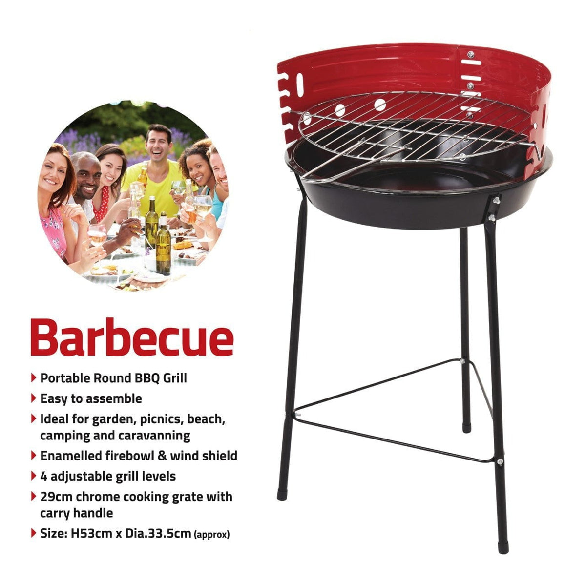 Portable Round Bbq Grill 14" With 4 Adjustable Grilling Levels