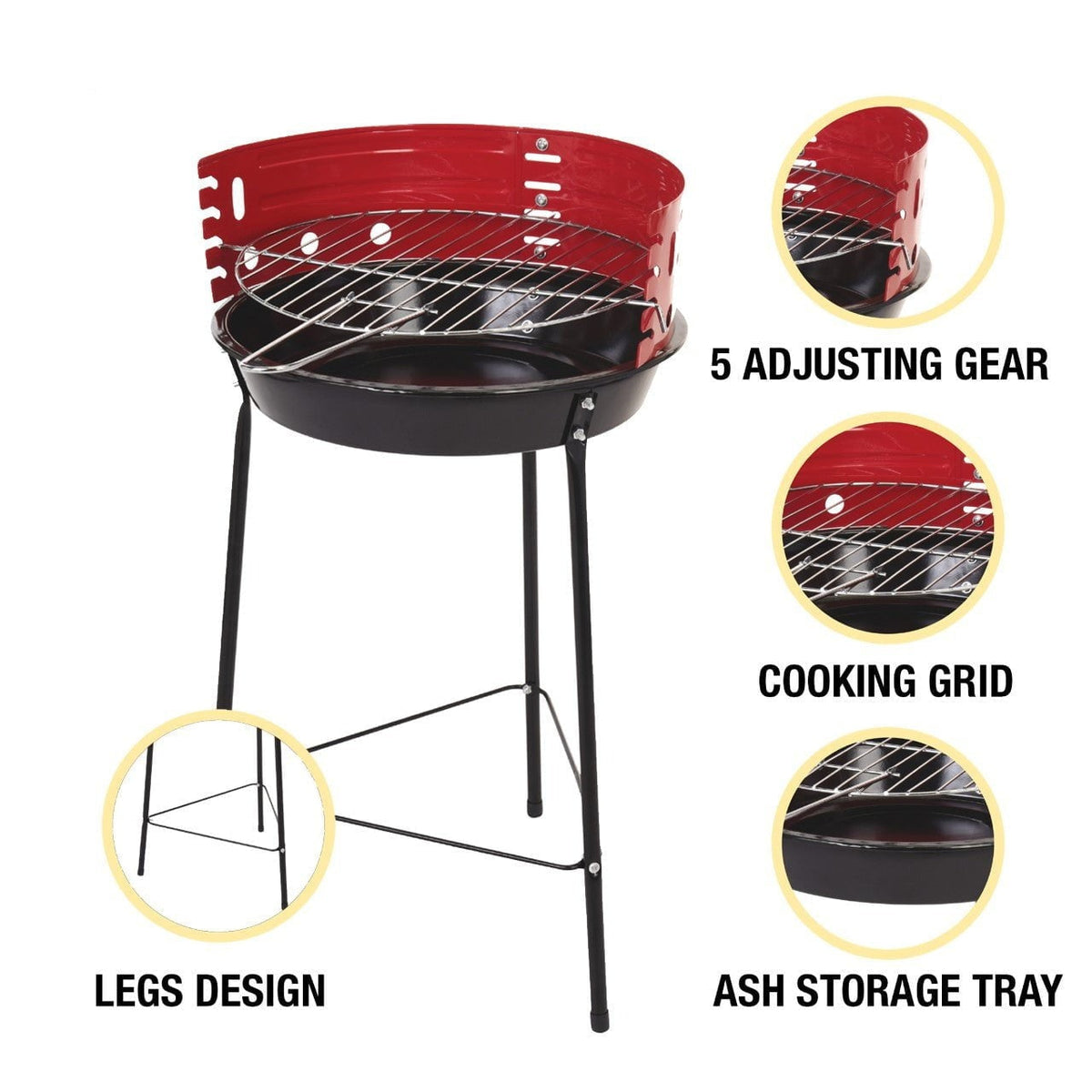 Portable Round Bbq Grill 14" With 4 Adjustable Grilling Levels