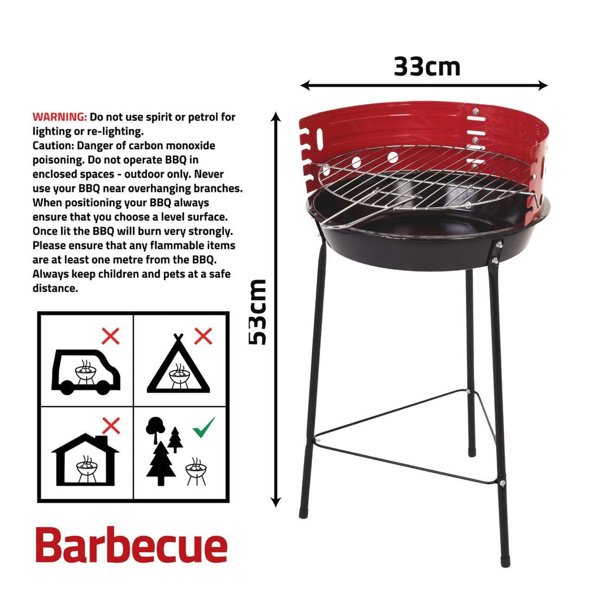Portable Round Bbq Grill 14" With 4 Adjustable Grilling Levels