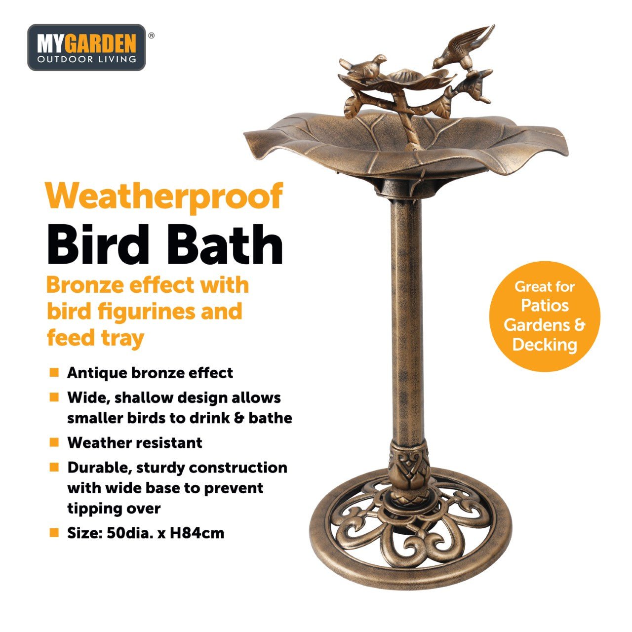 Traditional Weatherproof Bronze Effect Garden Bird Bath 1036