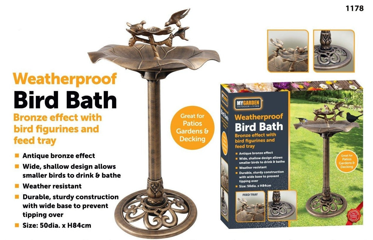 Bird Bath Bronze Effect With Bird Figurines And Feed Tray 1178