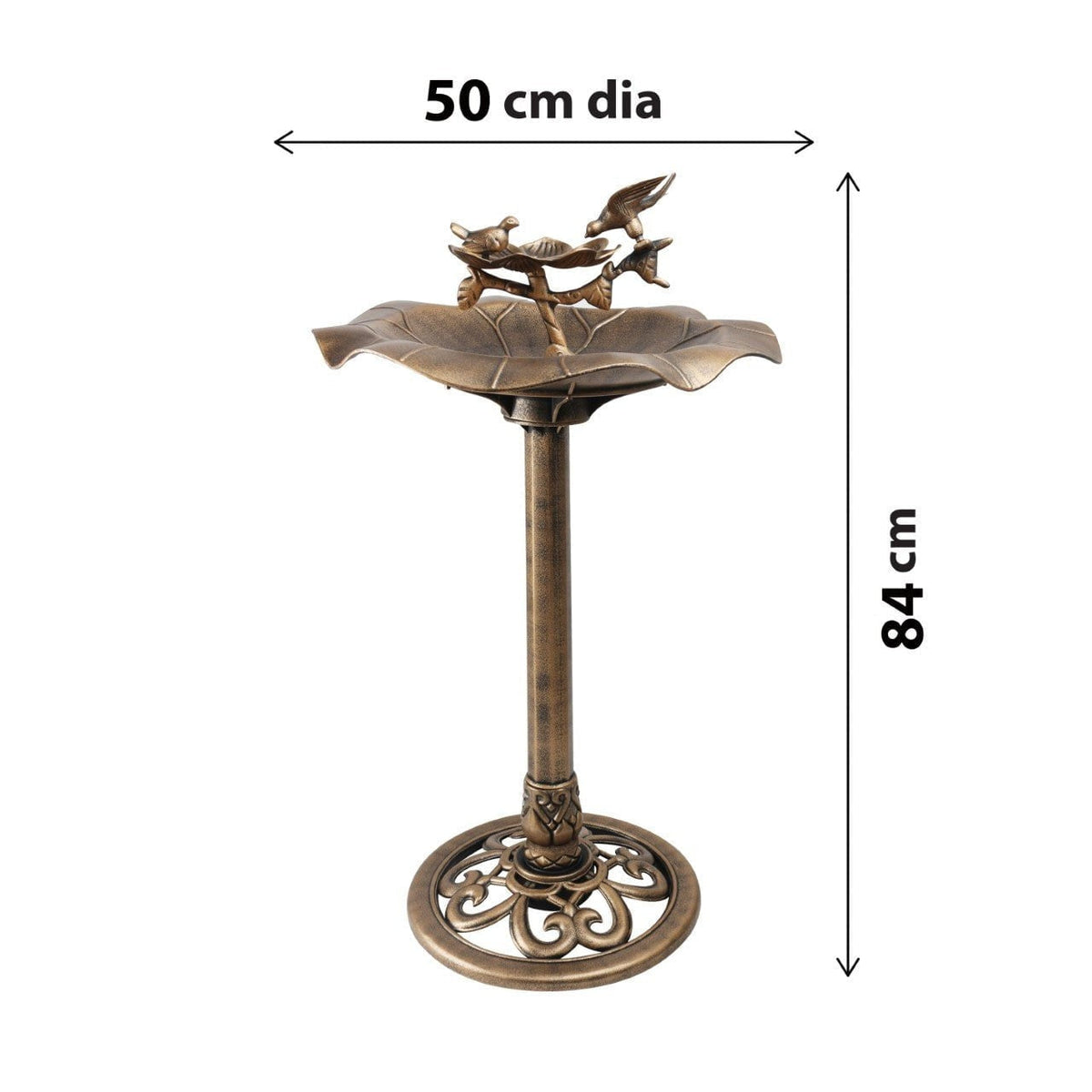 Bird Bath Bronze Effect With Bird Figurines And Feed Tray Garden Ornament