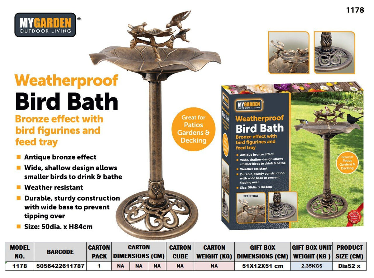 Traditional Weatherproof Bronze Effect Garden Bird Bath