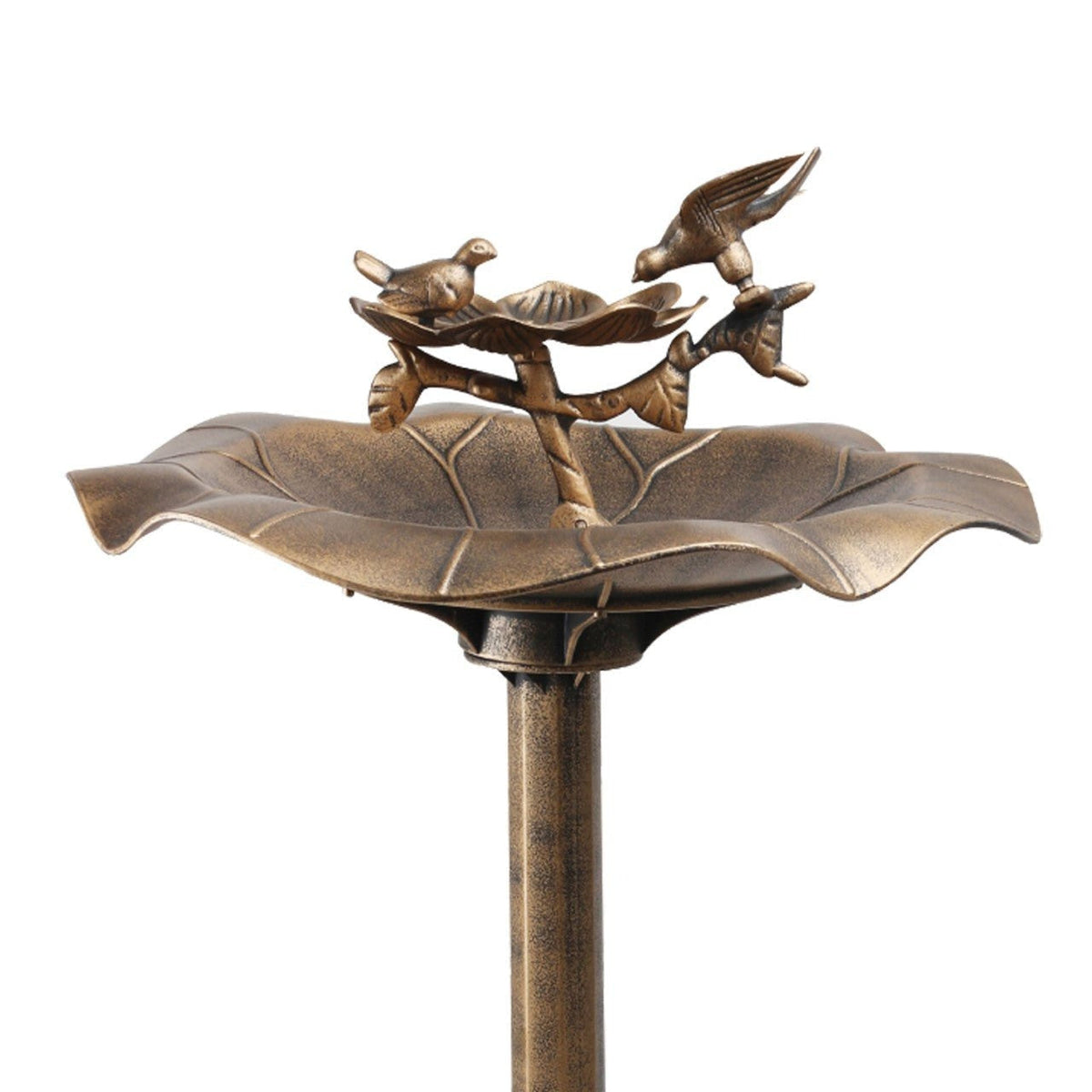 Bird Bath Bronze Effect With Bird Figurines And Feed Tray Garden Ornament