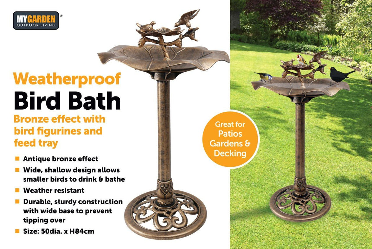 Traditional Weatherproof Bronze Effect Garden Bird Bath