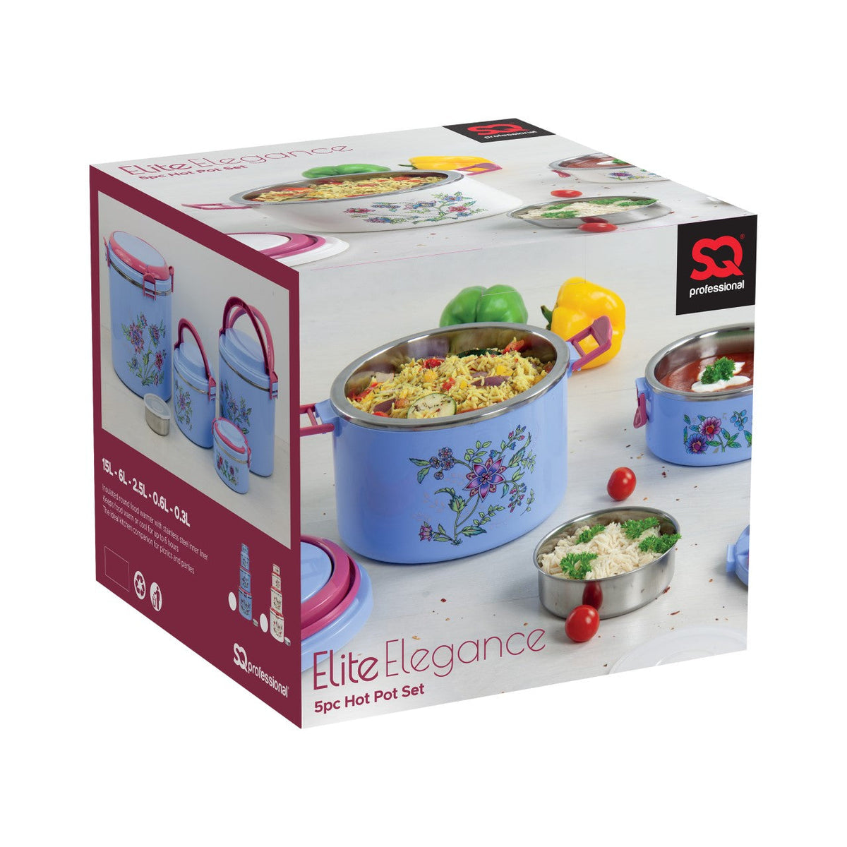 Sq Elite Elegance Insulated Hot Pot Set 5 Piece Blue 0.3 – 0.6 – 2.5 – 6 – 15L