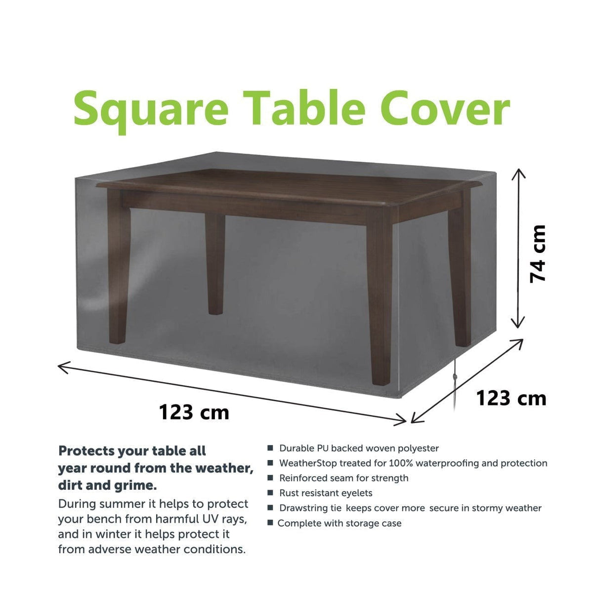 Garden Square Table Water Resistant Cover - 123cm x 123cm x 74cm
