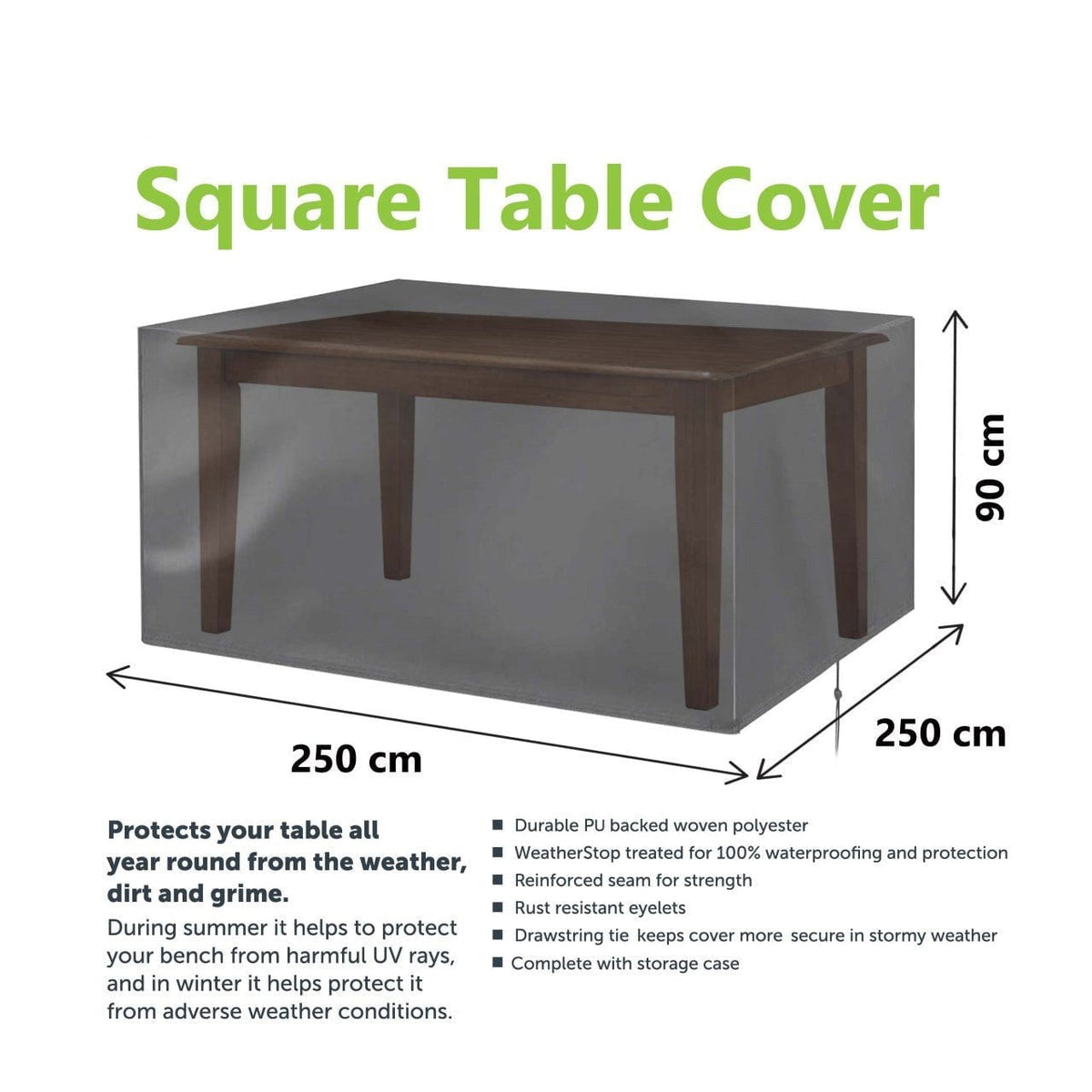 Garden Square Table Water Resistant Cover - 250cm x 90cm