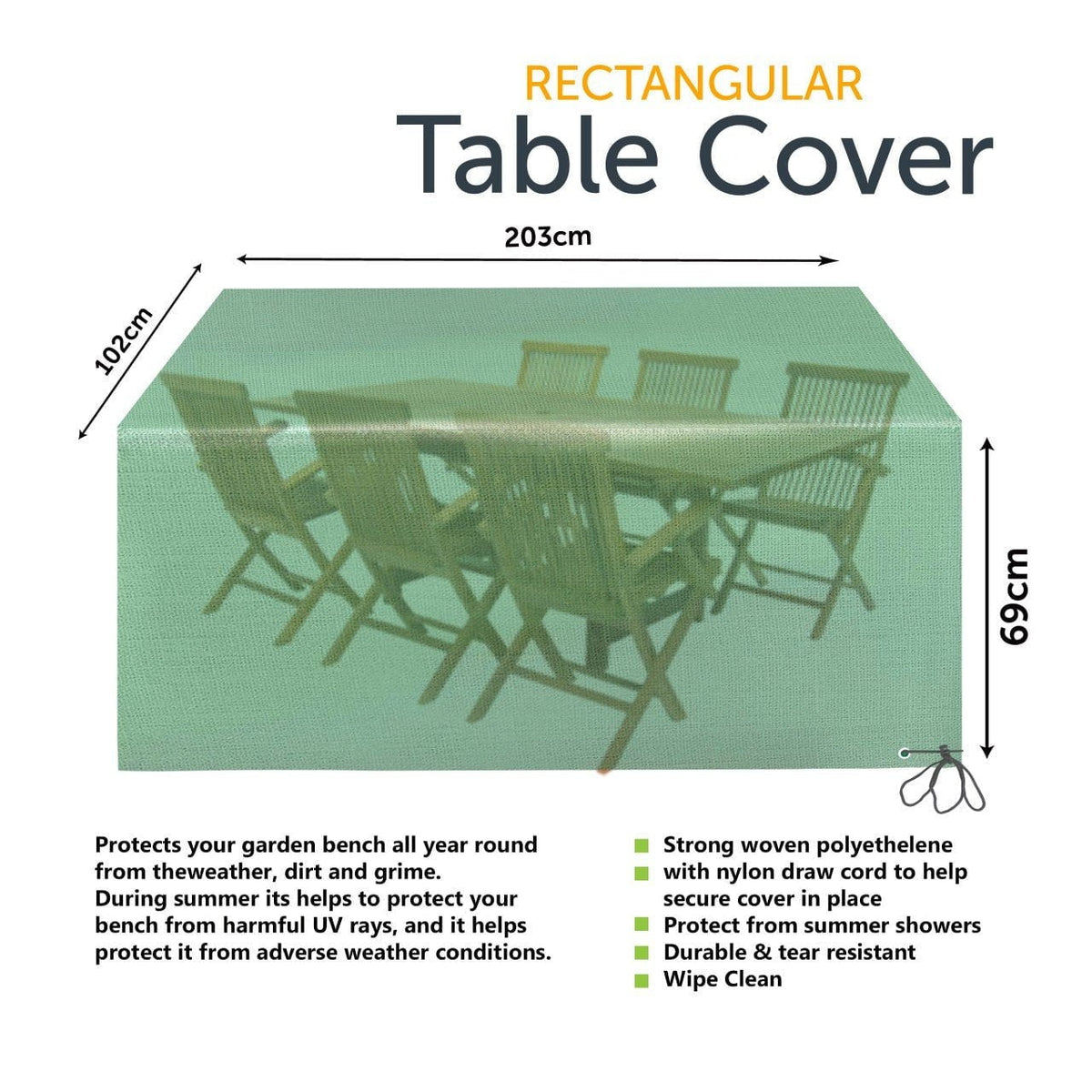 Garden Table Cover Rectangular -203cm x 102cm x 69cm