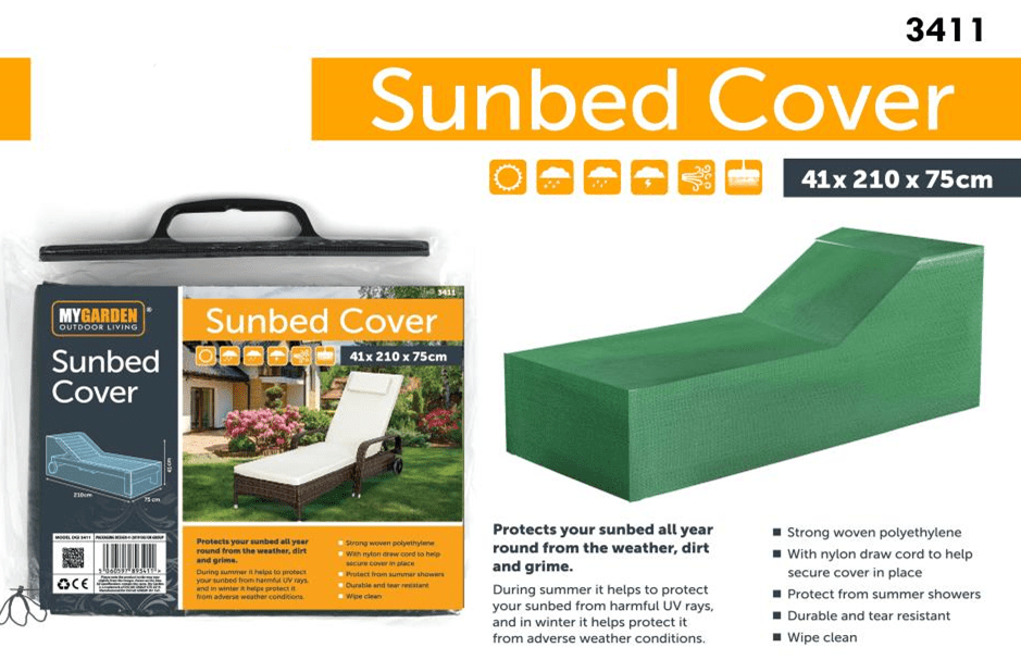 Garden Sunbed Water Resistant Cover - 210cm x 75cm x41cm