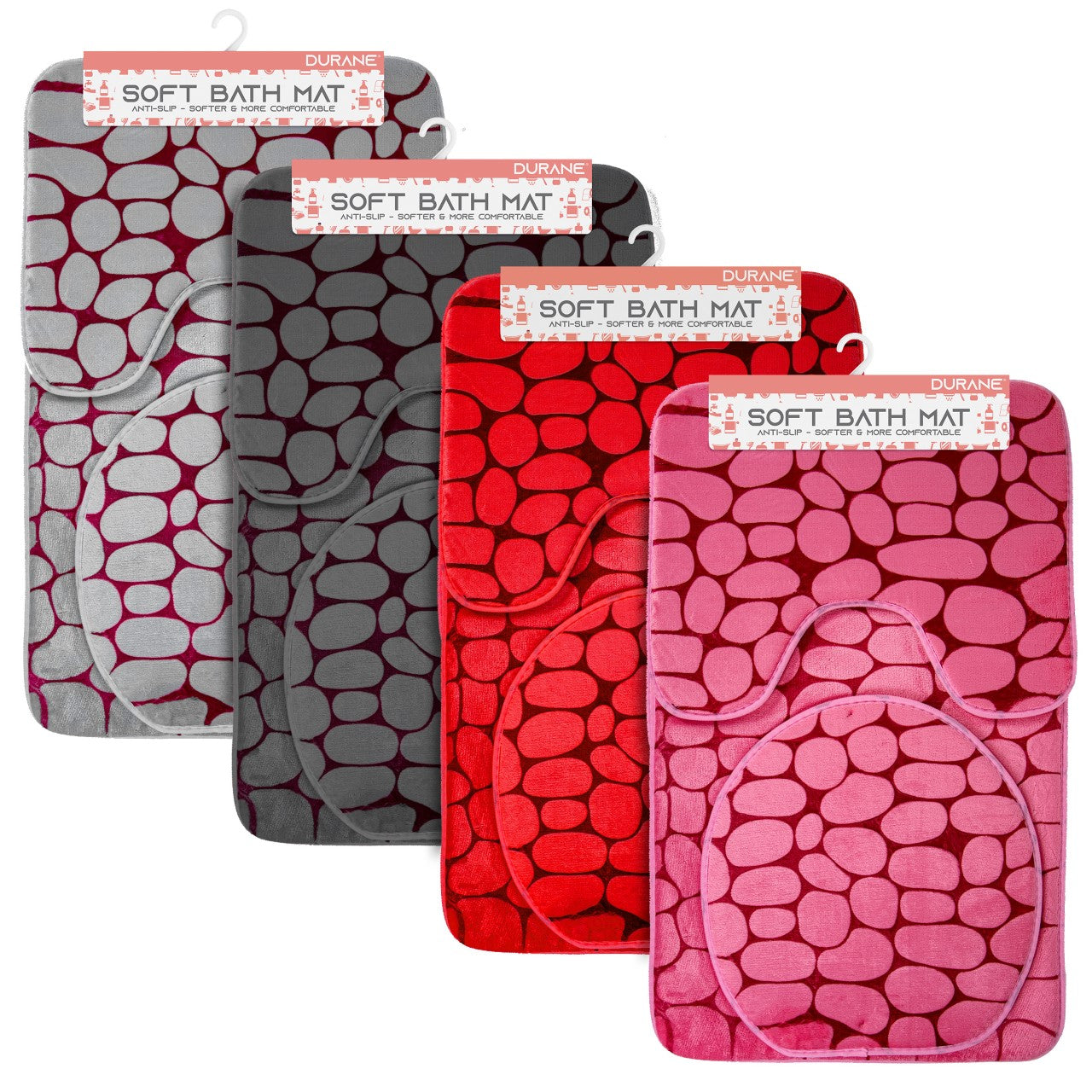 Durane Soft Anti-Slip Bathroom Mat Set of 3 80 x 48 cm Assorted Colours 4910