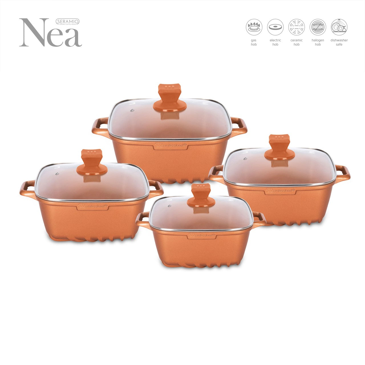 Nea Seramiq Diecast Square Stockpot Set 4pc Cuprum 49271