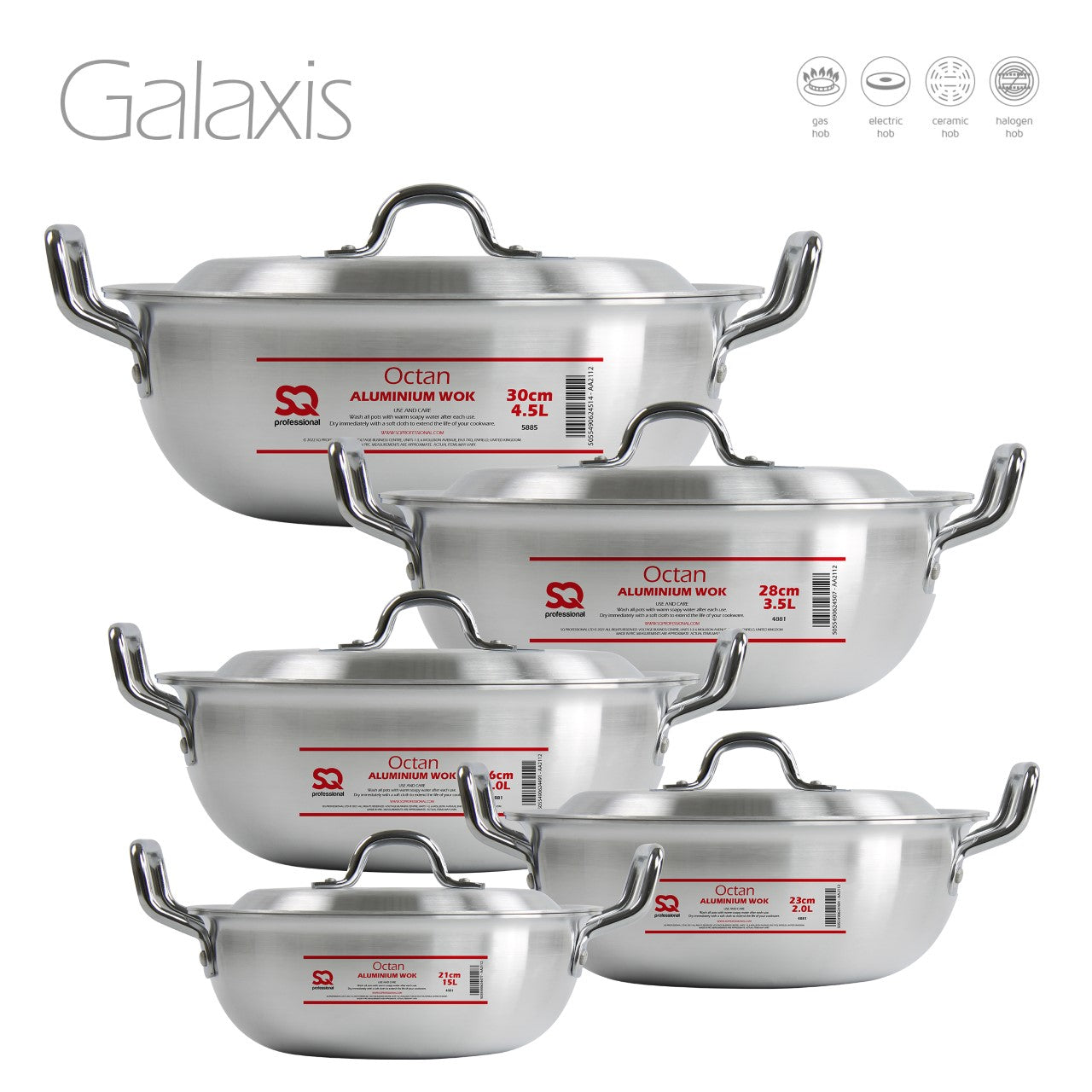 SQ Professional Galaxis Octan Aluminium Pot Karahi Set of 5 21-23-25-26-27-30cm 5885