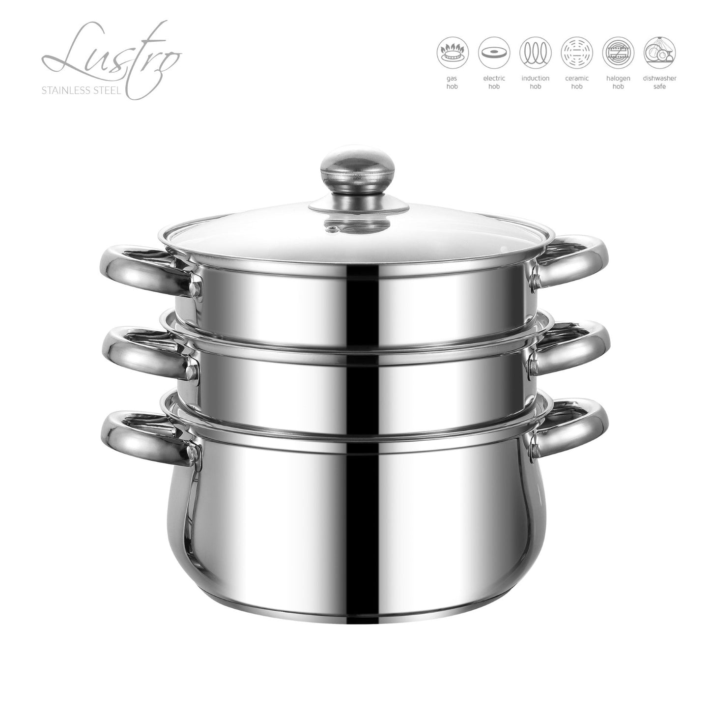 SQ Professional Lustro Stainless Steel Steamer 3 Tier 20 cm 3L 10944
