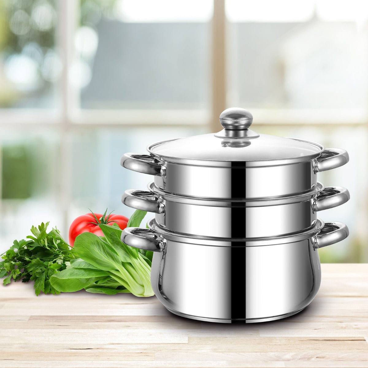 Sq Professional Lustro Stainless Steel Steamer 3 Tier 3L