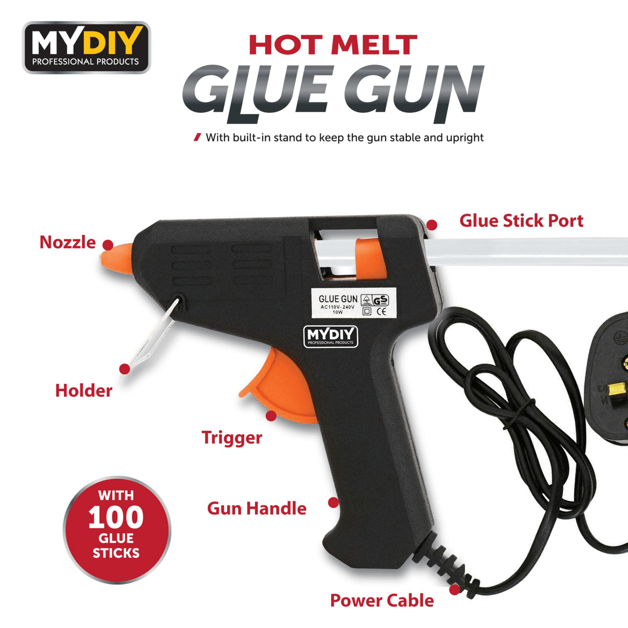 Hot Melt Glue Gun With Anti Drip Nozzle Inc 100 Glue Sticks 8601