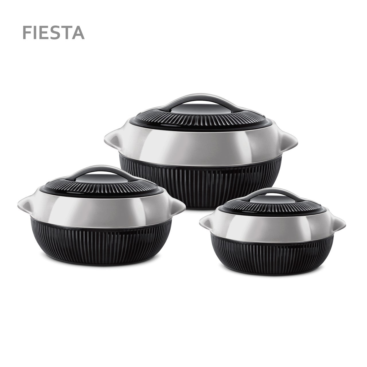 SQ Professional Fiesta Insulated Casserole Hot Pot Set of 3 Black-Silver 8936