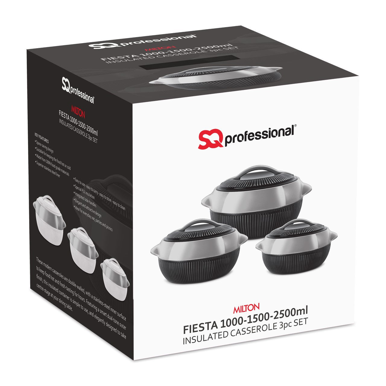 SQ Professional Fiesta Insulated Casserole Hot Pot Set of 3 Black-Silver 8936