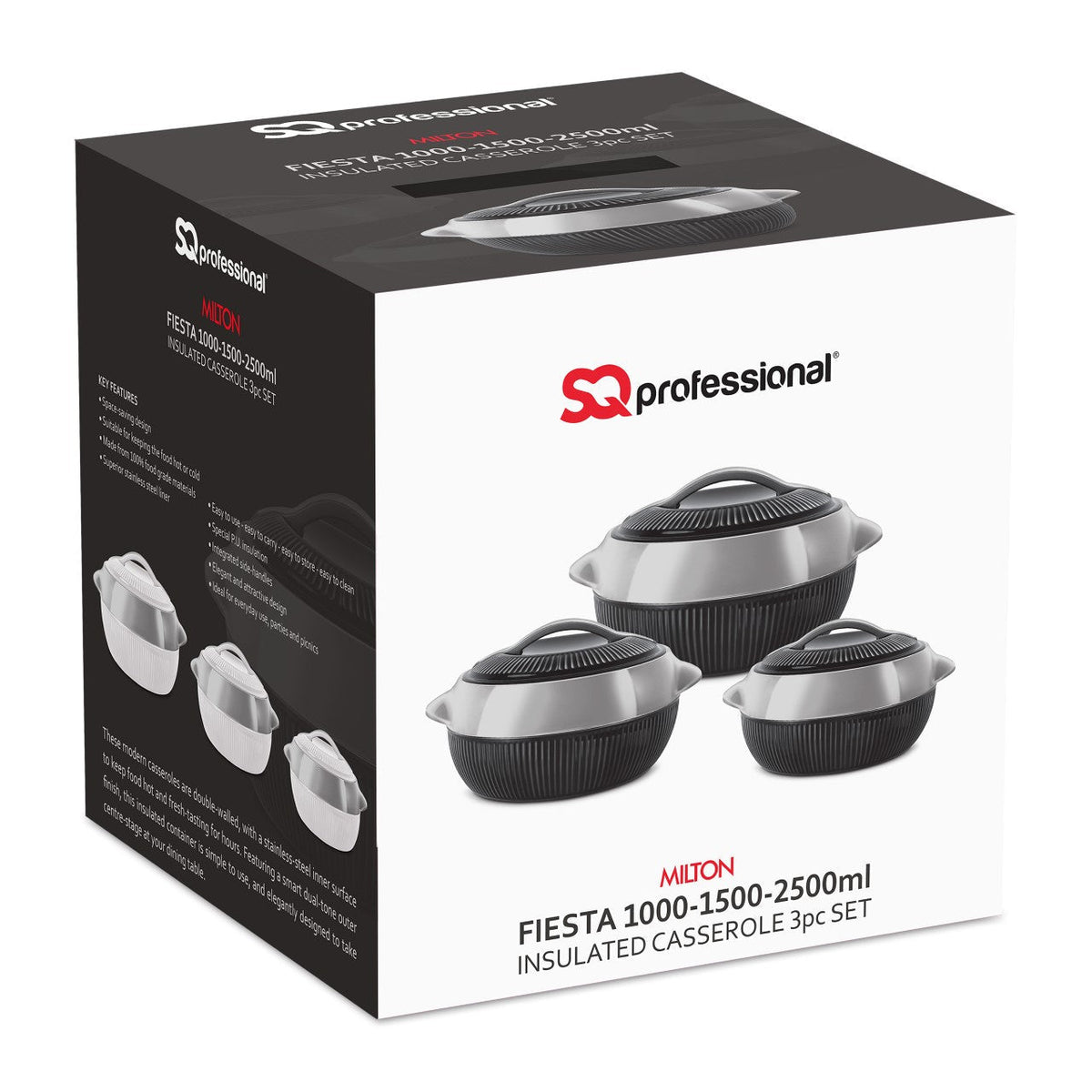 Sq Professional Fiesta Insulated Casserole Hot Pot Set Of 3 Black – Silver
