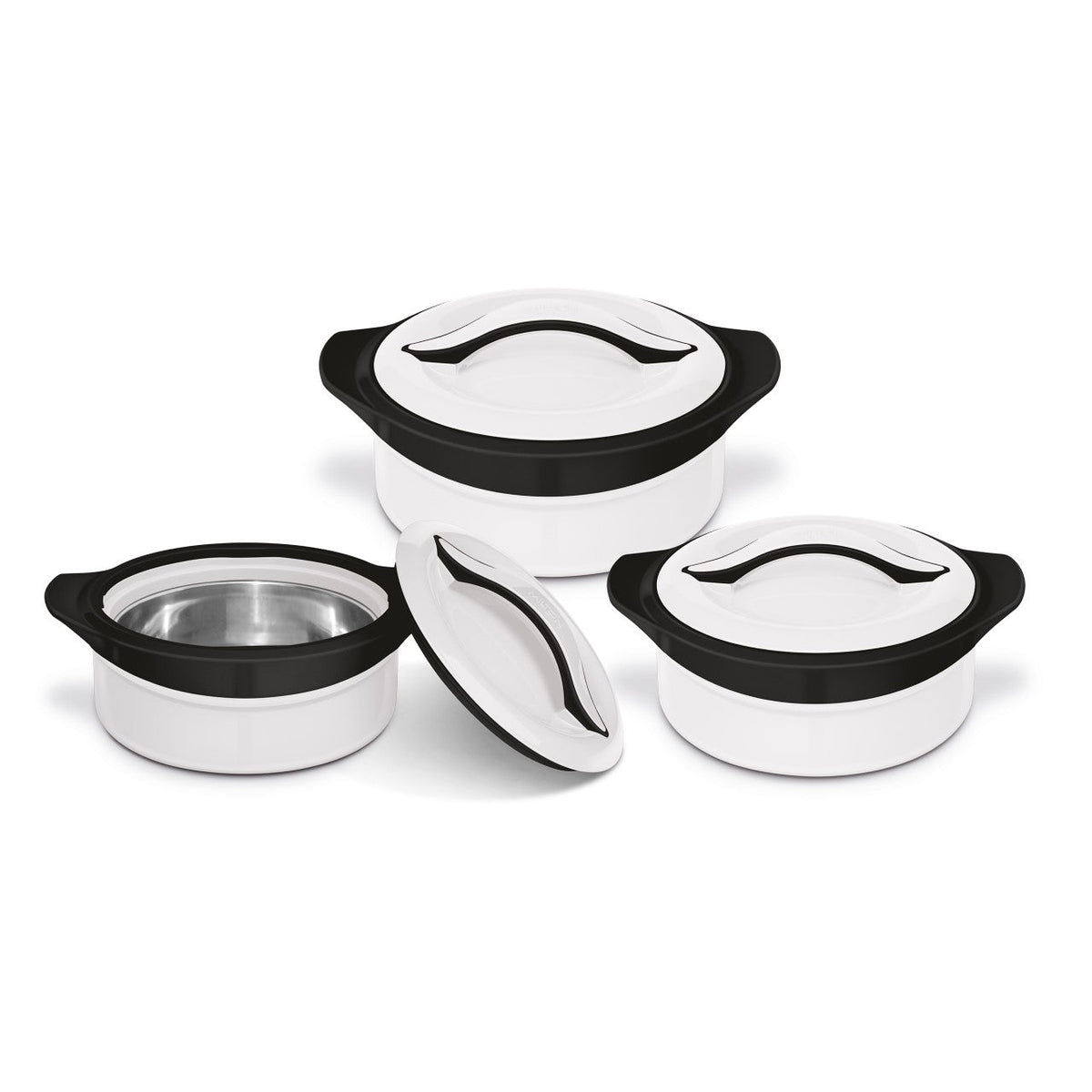 Sq Zenith Insulated Casserole Set 3 Piece White – Black 1L – 1.5L – 2.5L