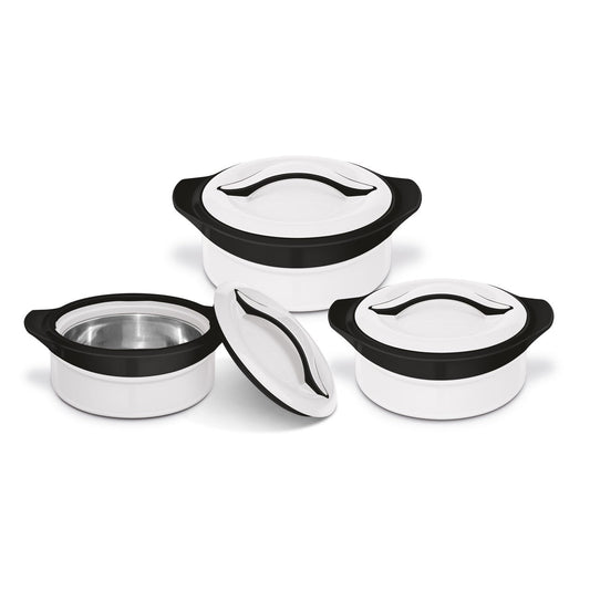Sq Zenith Insulated Casserole Set 3 Piece White – Black 1L – 1.5L – 2.5L