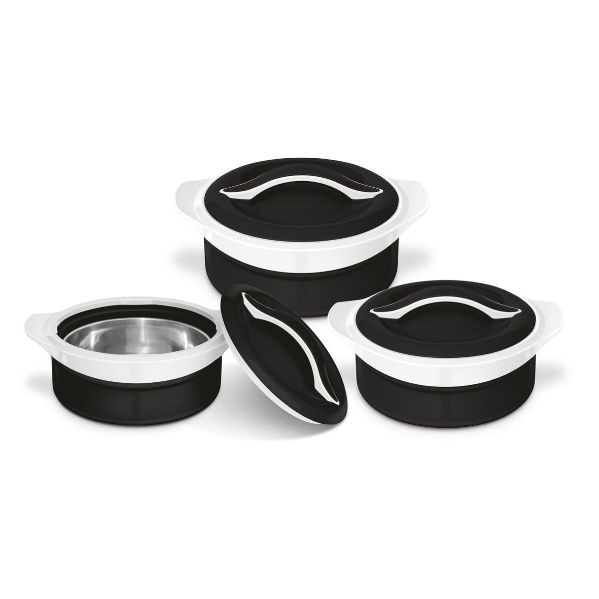 Sq Zenith Insulated Casserole Set 3 Piece Black – White 1L – 1.5L – 2.5L