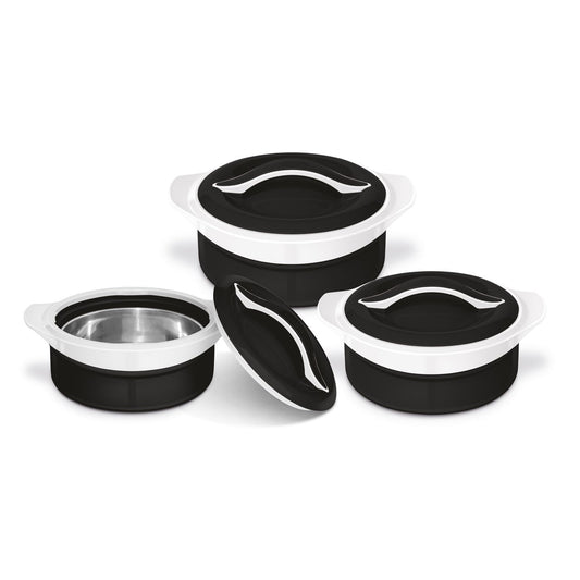 Sq Zenith Insulated Casserole Set 3 Piece Black – White 1L – 1.5L – 2.5L