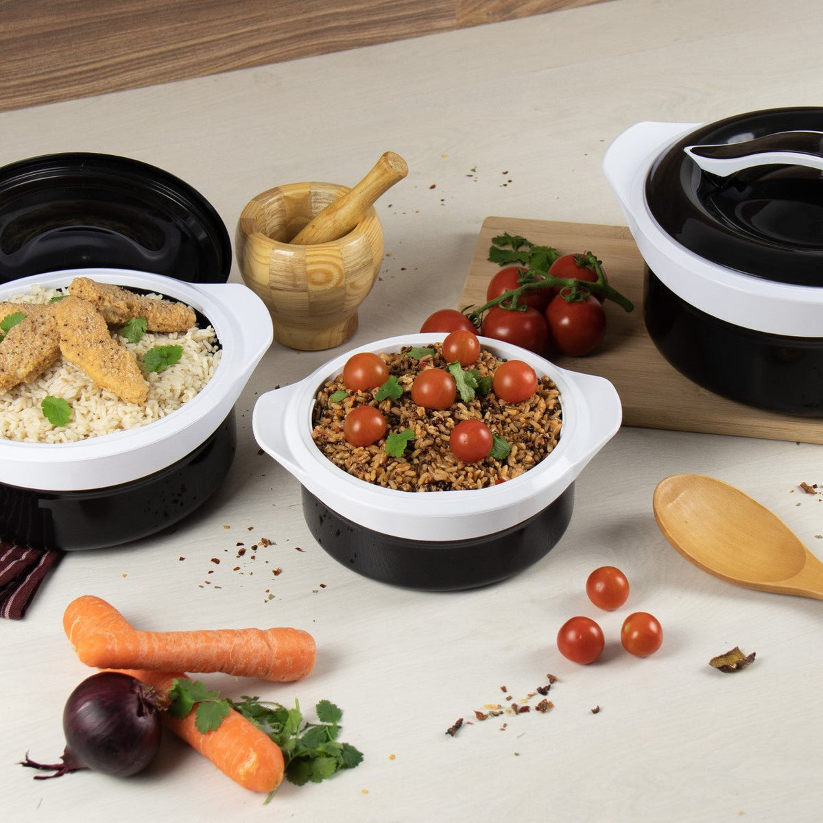 Sq Zenith Insulated Casserole Set 3 Piece Black – White 1L – 1.5L – 2.5L