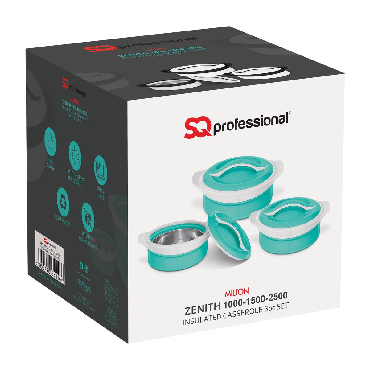 Sq Zenith Insulated Casserole Set 3 Piece Aqua – White 1L – 1.5L – 2.5L