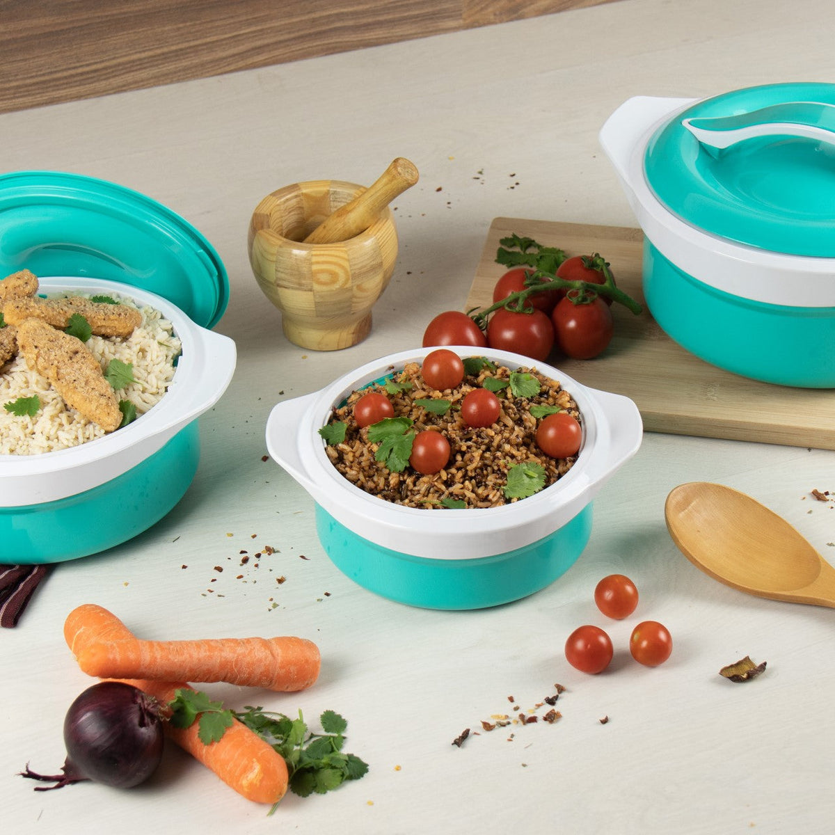 Sq Zenith Insulated Casserole Set 3 Piece Aqua – White 1L – 1.5L – 2.5L